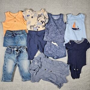 Carters Little Me Baby Boy 0-3M Clothes Bundle 9pc Jeans Bodysuits Shorts Blue